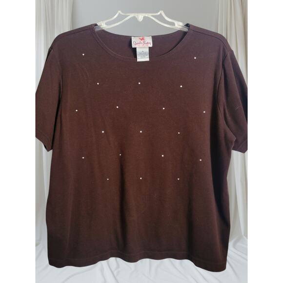 Quacker Factory Women 1X Top Brown 100% Cotton Sparkle Shiny Vintage 90s Y2K - Picture 1 of 9